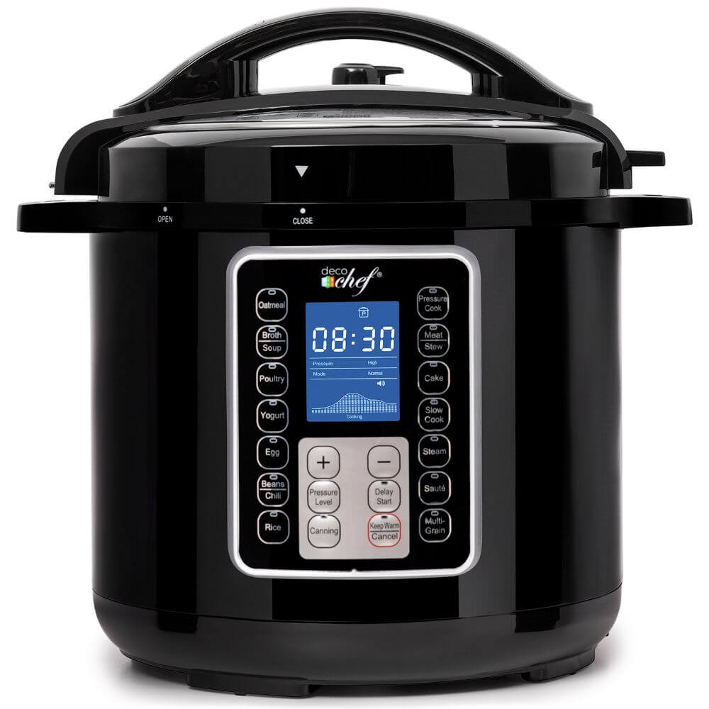 Deco Chef 8 QT 10-in-1 Pressure Cooker – Instant Rice, Saute, Slow Cook,  Yogurt, Meats, Deserts, Soups, Stews – Includes Recipe Book, Tempered Glass  Lid, Mitts, Grill Rack, and Steaming Basket 