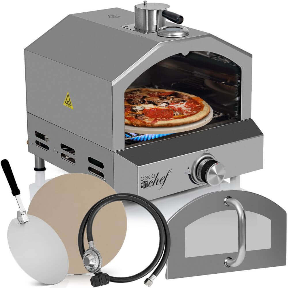 Deco Chef 2-in-1 Propane GAS Pizza Oven & Grill, Portable, with Pizza Stone & Peel, Black