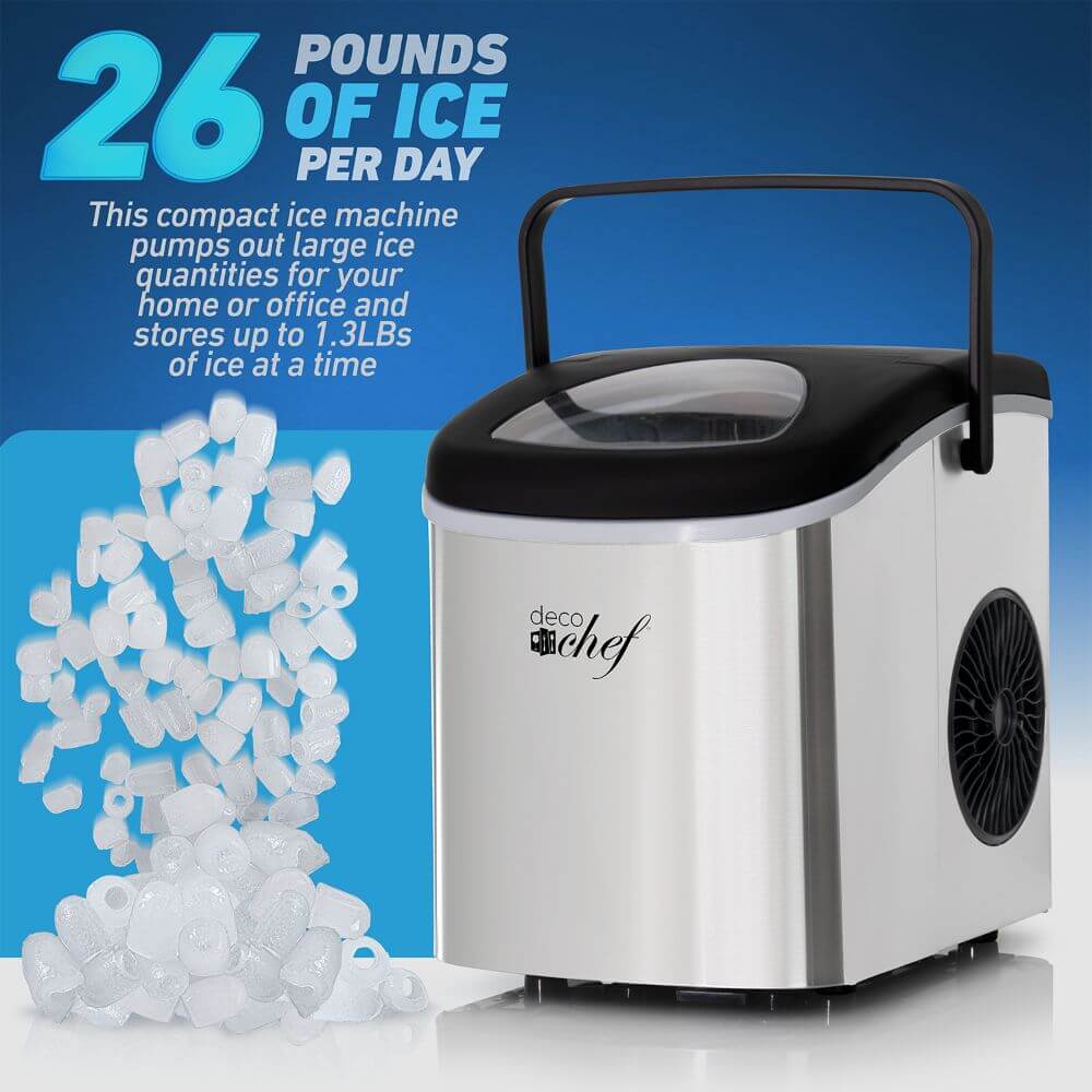 9 Bullet Ice Cubes in 7 Min Portable Countertop Ice Maker Machine 26  lbs/24hrs