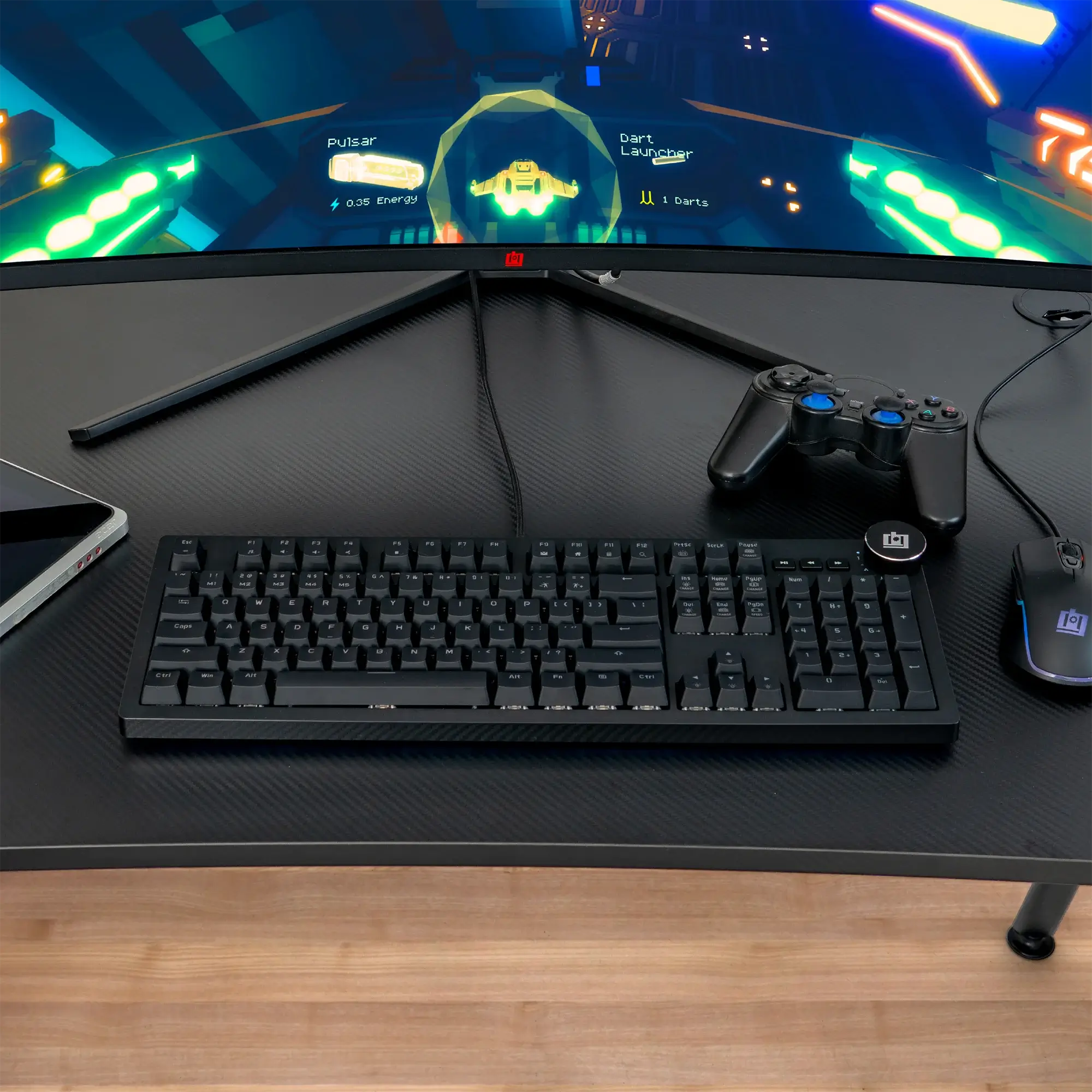 Gaming desk setup with KMECH1YK keyboard