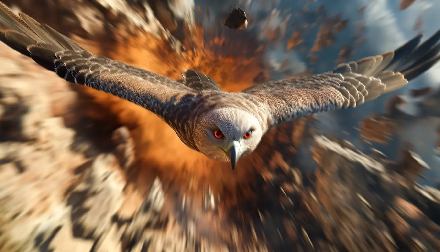 Falcon flying towards the camera at high speed in 60hz