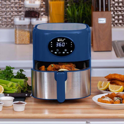 JOY Kitchen Navy Blue Air Fryer with Removable Fry Basket, Digital Control,  6 Cooking Settings, ETL Listed, 1350W, Dishwasher Safe in the Air Fryers  department at