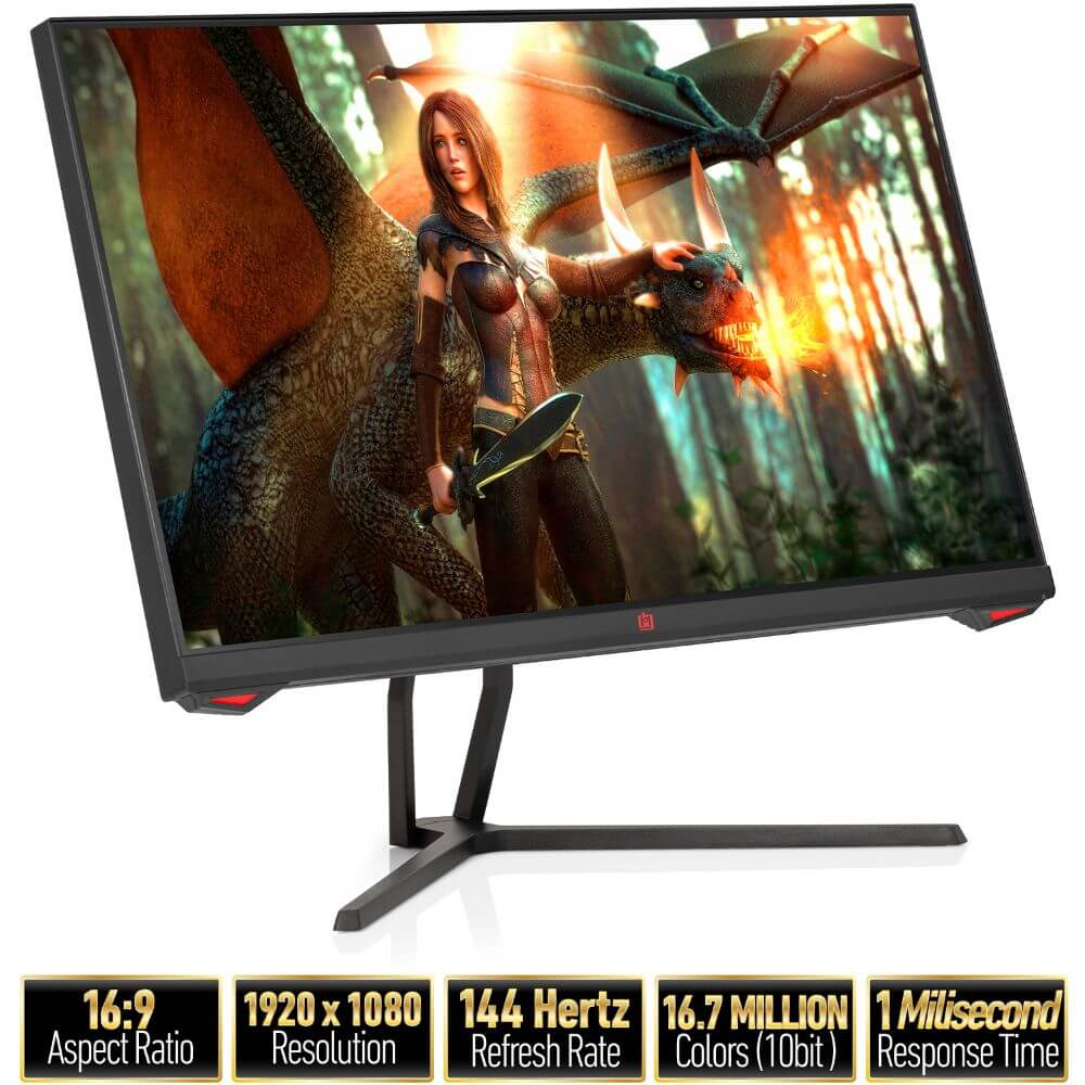 Deco Gear 25 Gaming Monitor, Fast IPS 1ms (gtg) Panel with 144Hz Refresh Rate, 1920x1080 Full HD Resolution